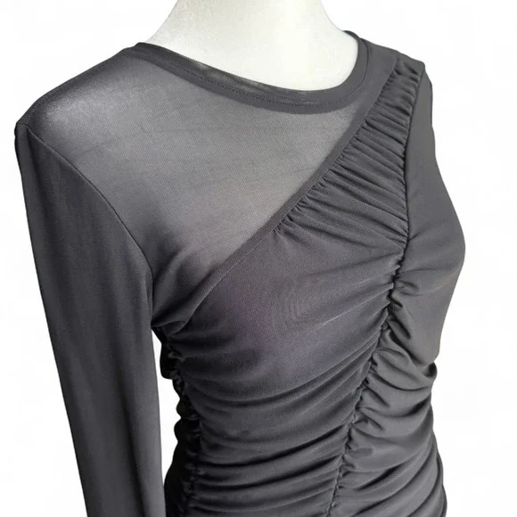 Circus NY Ruched Top Whimsigoth Fairygrunge Goth Emo Black Sheer‎ Mesh 90s Y2K M - Picture 6 of 16